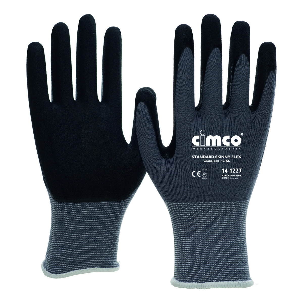 Cimco Werkhandschoenen Standard skinny flex, zwart/grijs, maat 8/M