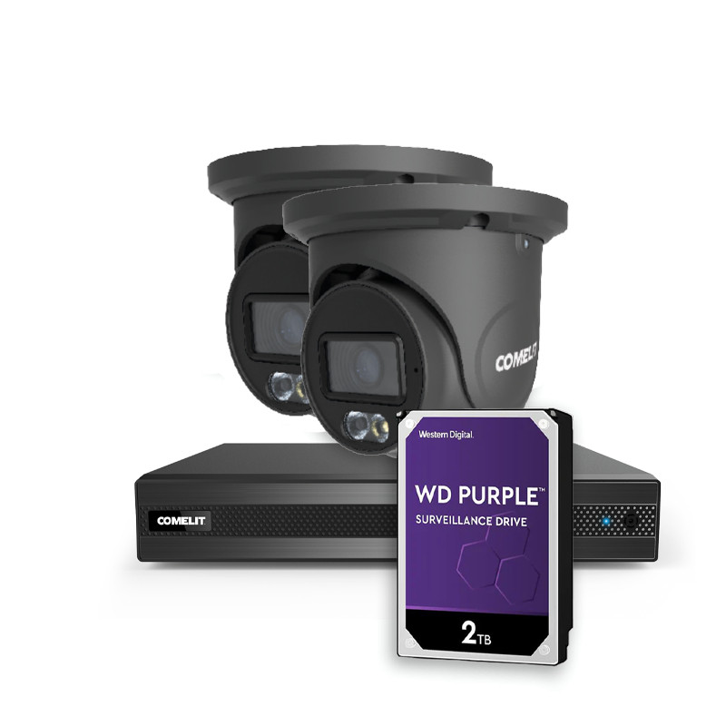 Comelit CCTV kit CCTV Kit met NVR , inclusief 1TB HDD en 2 grijze turret camera's