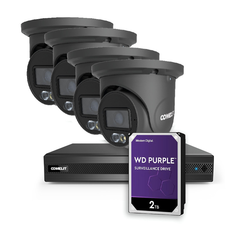 Comelit CCTV kit CCTV Kit met NVR , inclusief 2TB HDD en 4 grijze turret camera's