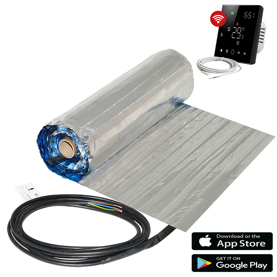 DRL E-Comfort Elektr. vloerverwarming folie 5M2 120W/M2 + wifi thermostaat zwart