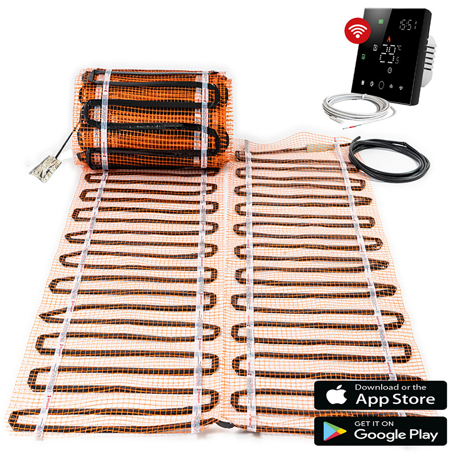 DRL E-Comfort Elektr. vloerverwarming mat 12M2 150W/M2 + wifi thermostaat zwart