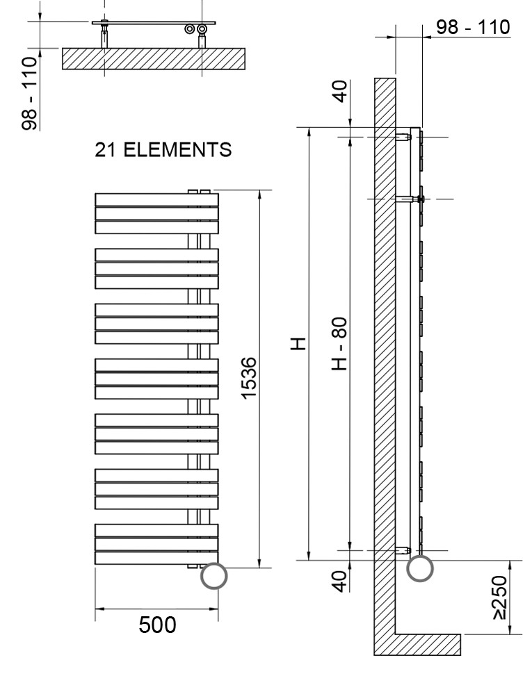 DRL E Design E-Comfort kelly rechts 1500x500 900W wit 50CM snoer