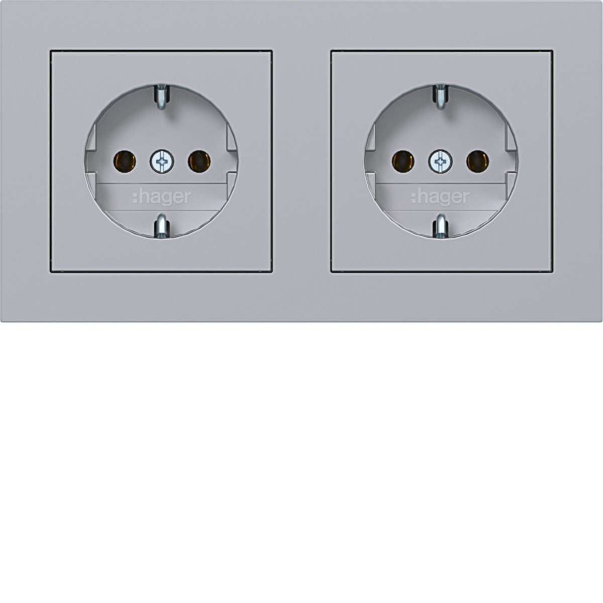 Dubbele Schuko-wandcontactdoos, afdekraam, bedr., STK.KL., A.1, titaan