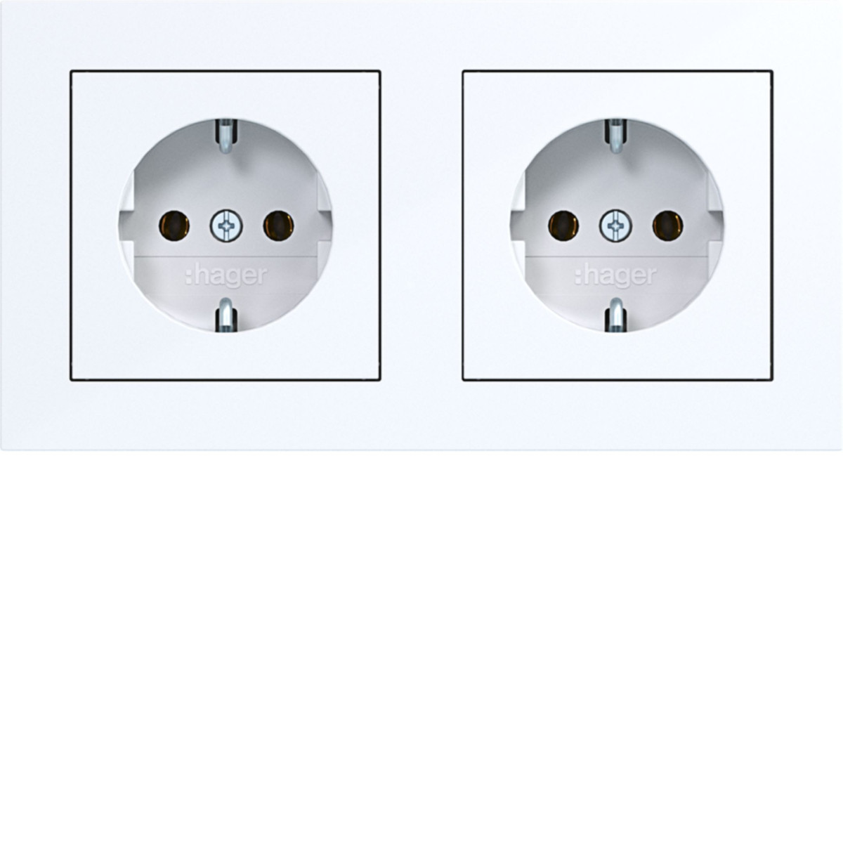 Dubbele Schuko-wandcontactdoos, afdekraam, bedr., STK.KL., A.1, witgl.
