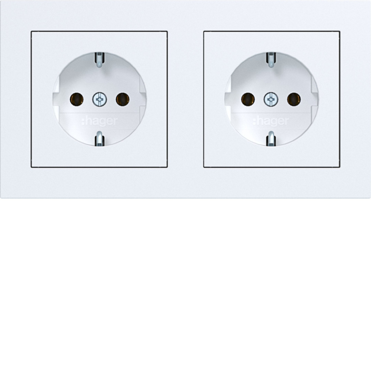 Dubbele Schuko-wandcontactdoos, afdekraam, bedr., STK.KL., A.1, witmt.