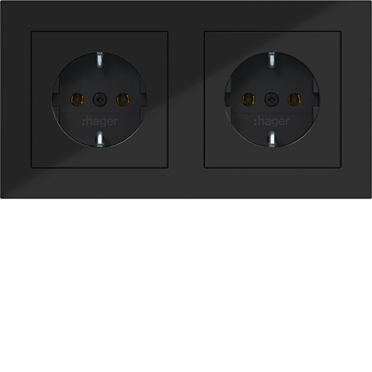 Dubbele Schuko-wandcontactdoos, afdekraam, bedr., STK.KL., A.1, ZW.GL.