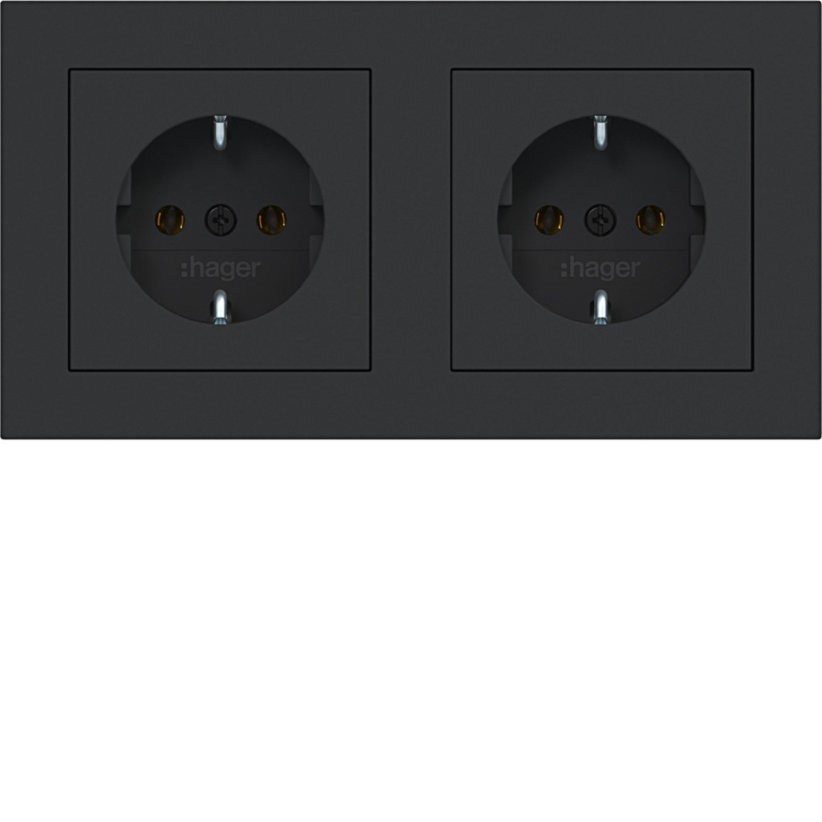 Dubbele Schuko-wandcontactdoos, afdekraam, bedr., STK.KL., A.1, ZW.mat