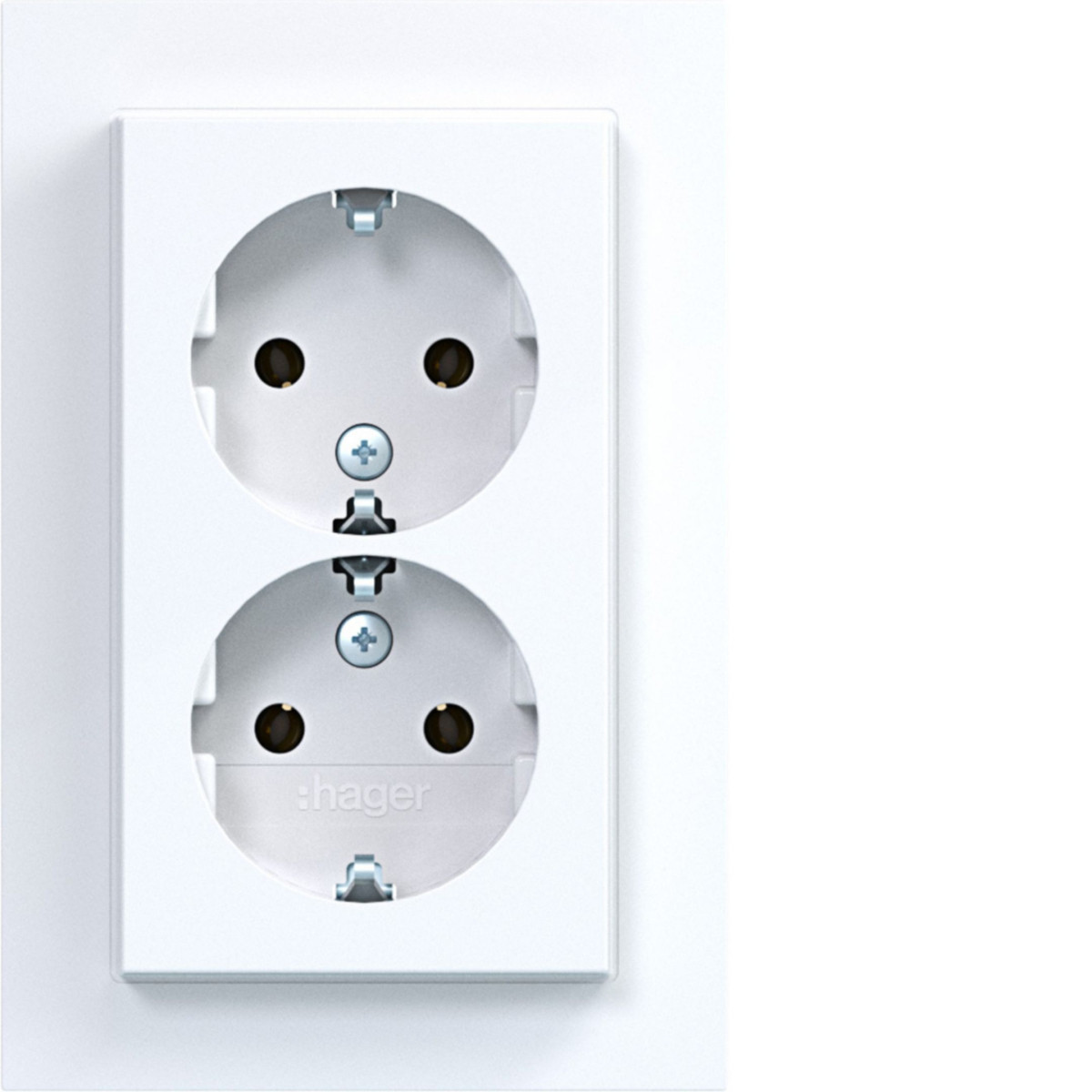 Dubbele Schuko-wandcontactdoos, hoog, A.1, lichtwit glanzend