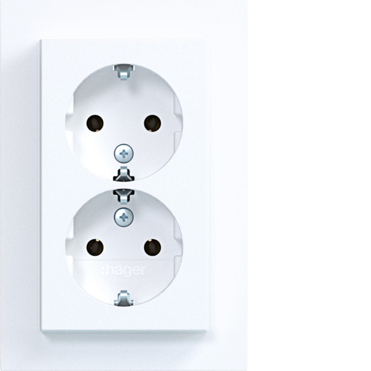 Dubbele Schuko-wandcontactdoos, hoog, A.1, lichtwit mat