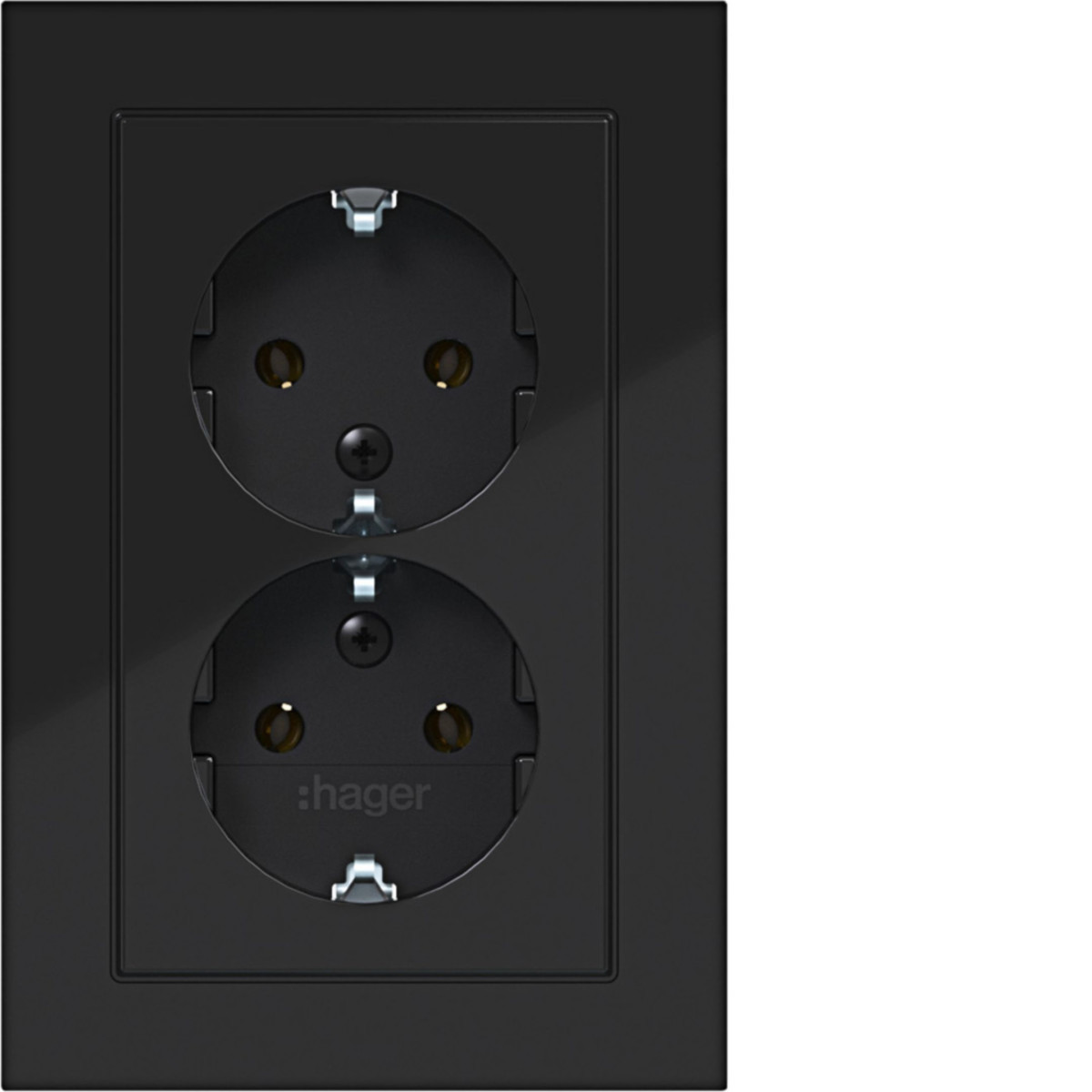 Dubbele Schuko-wandcontactdoos, hoog, A.1, nachtzwart glanzend