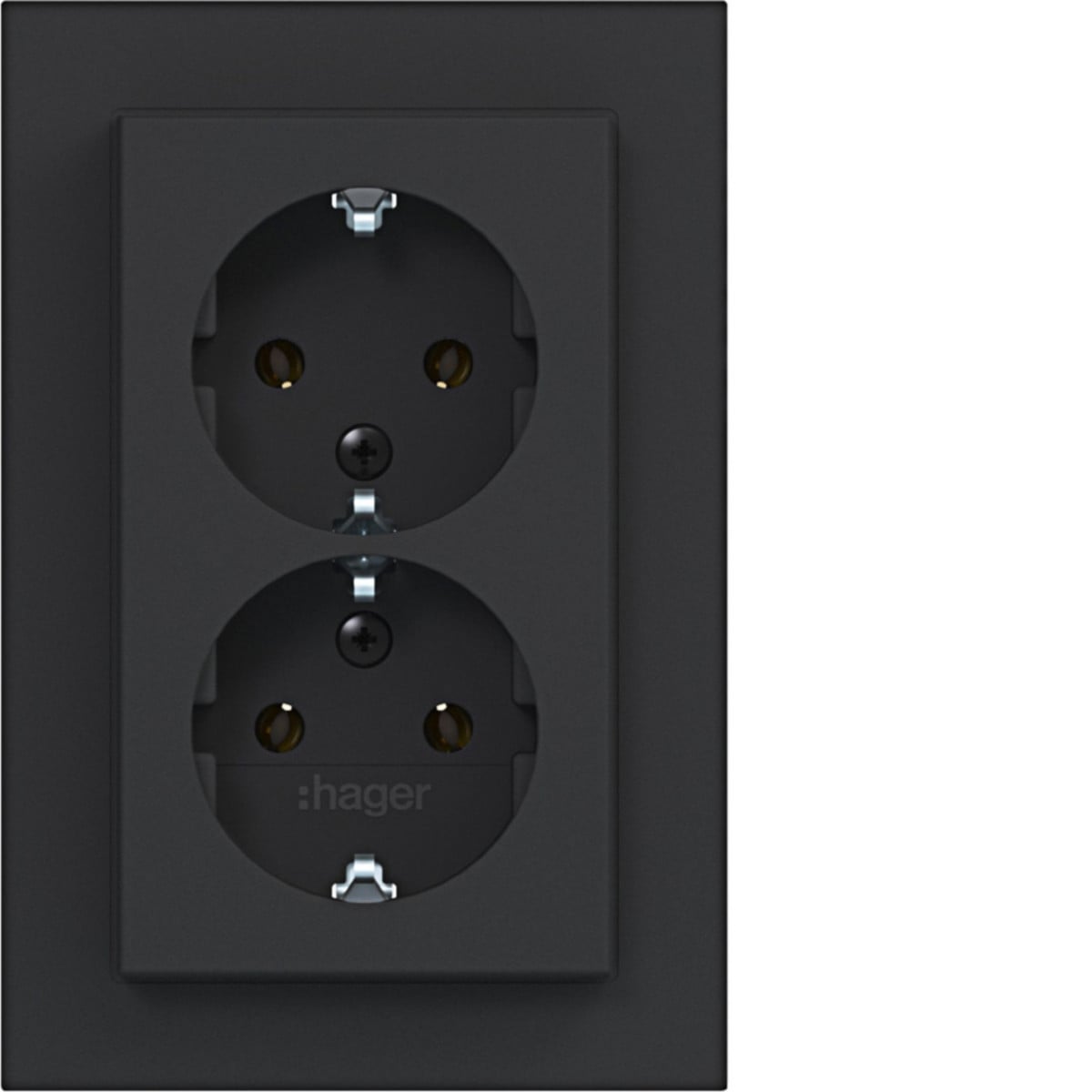 Dubbele Schuko-wandcontactdoos, hoog, A.1, nachtzwart mat