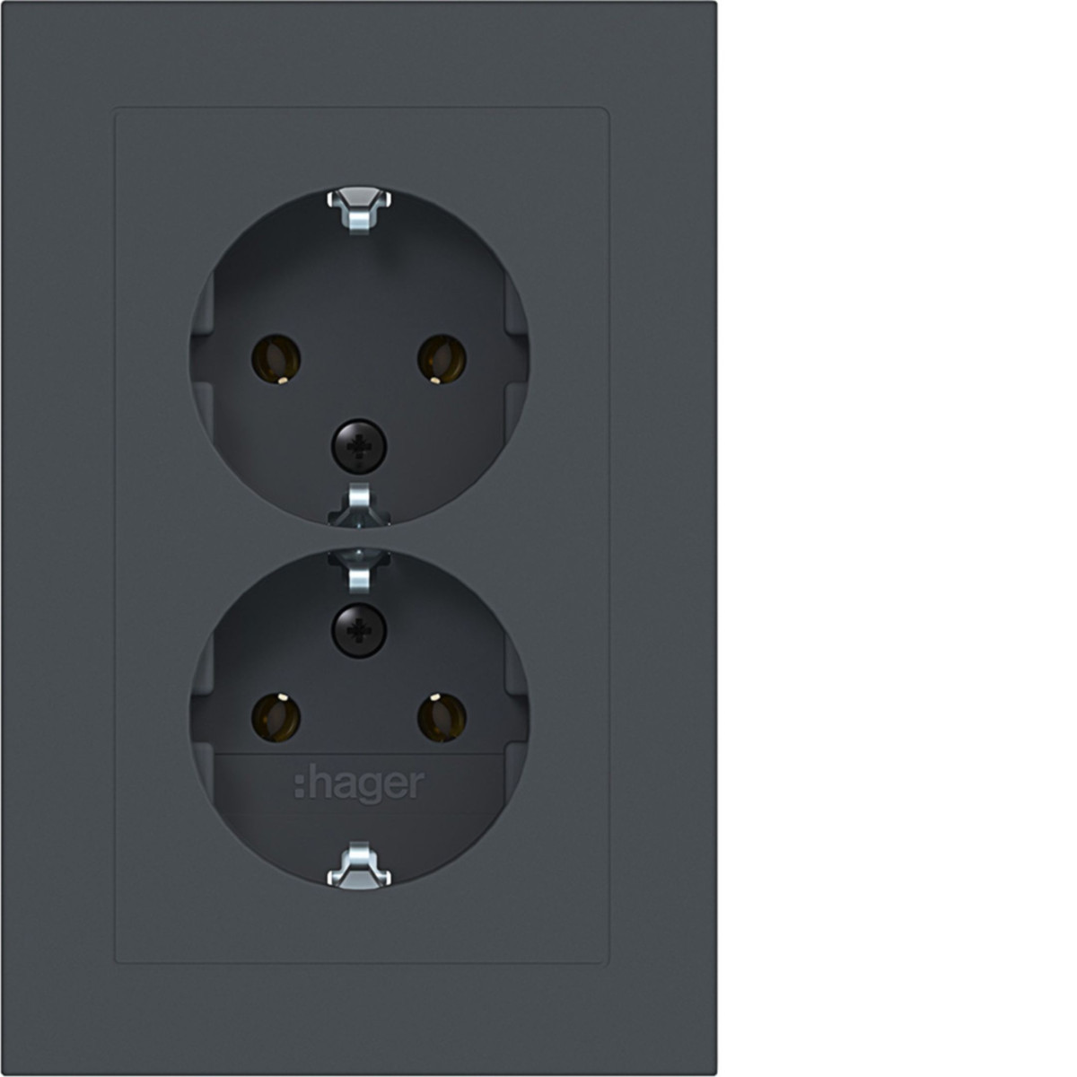 Dubbele Schuko-wandcontactdoos, vlak, A.1, antraciet