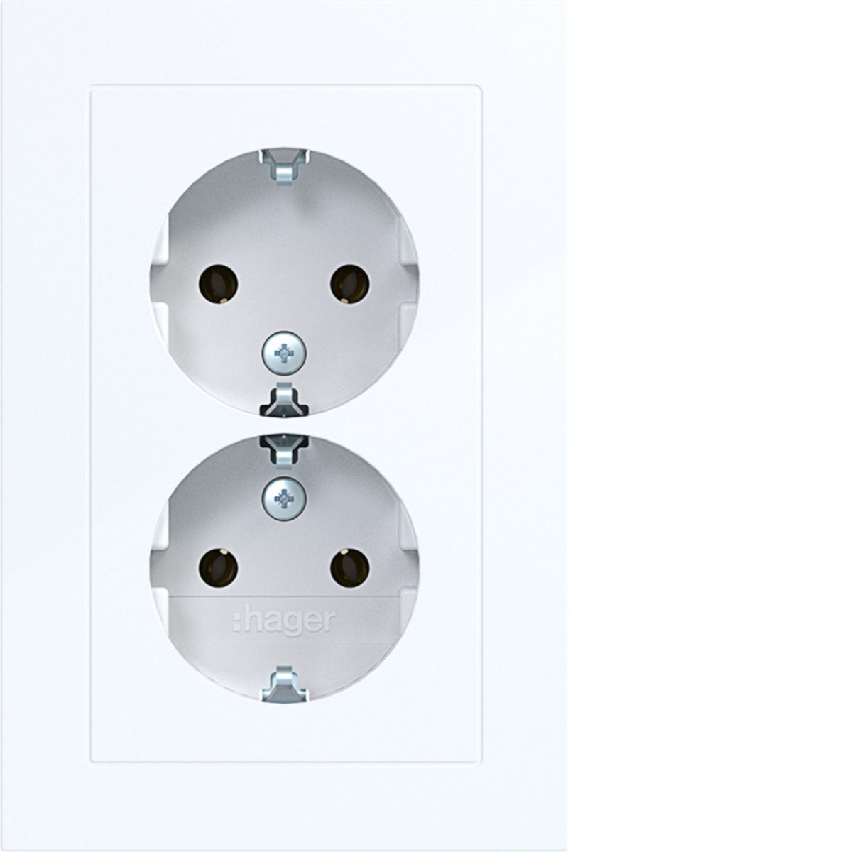 Dubbele Schuko-wandcontactdoos, vlak, A.1, lichtwit glanzend