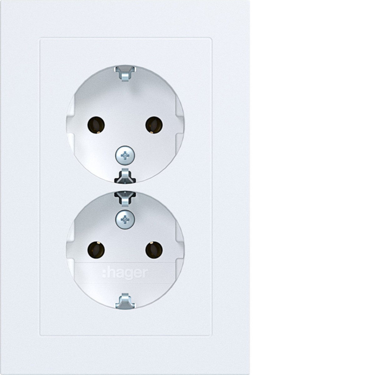 Dubbele Schuko-wandcontactdoos, vlak, A.1, lichtwit mat