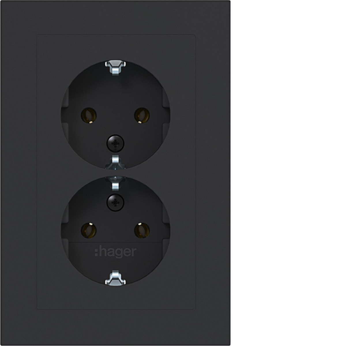 Dubbele Schuko-wandcontactdoos, vlak, A.1, nachtzwart mat
