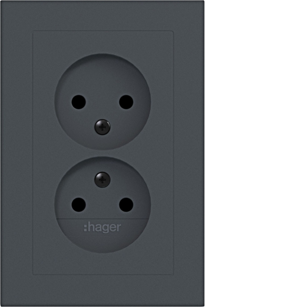 Dubbele Wandcontactdoos zonder randaarde, vlak, A.1, antraciet