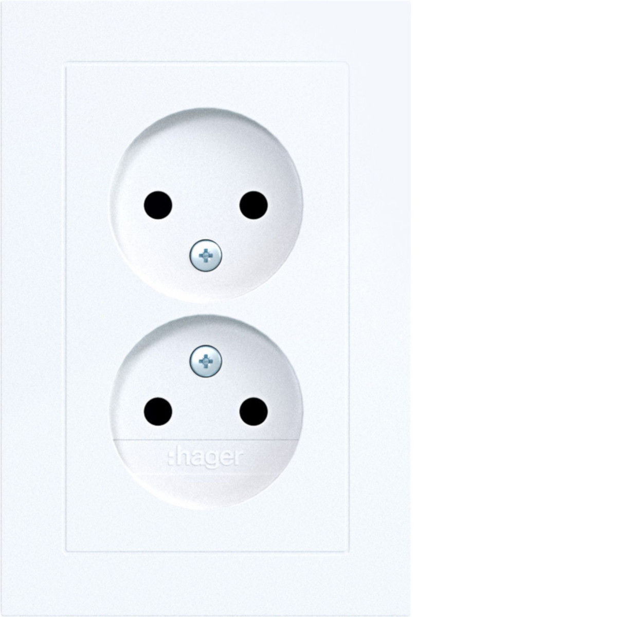 Dubbele Wandcontactdoos zonder randaarde, vlak, A.1, lichtwit glanzend