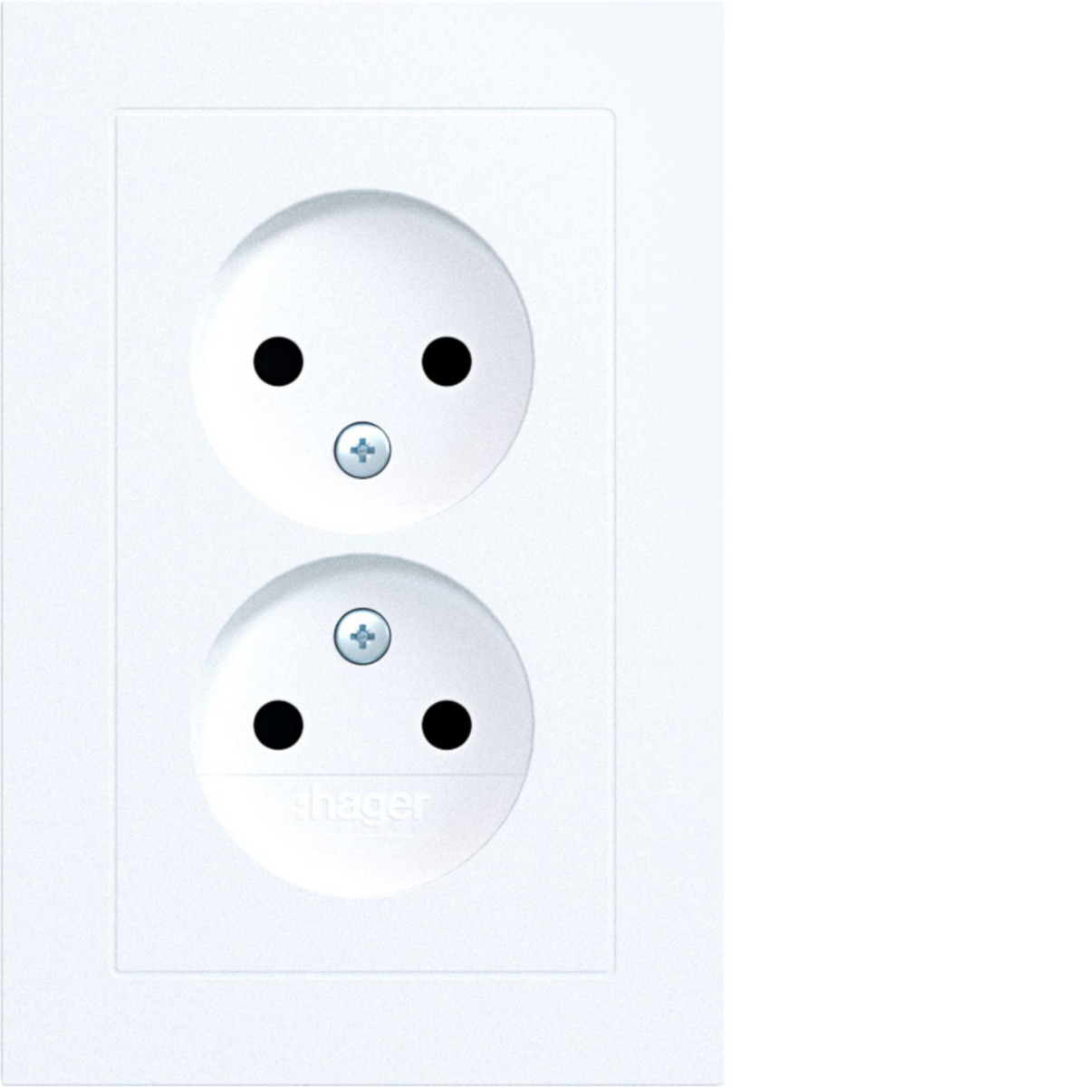 Dubbele Wandcontactdoos zonder randaarde, vlak, A.1, lichtwit mat