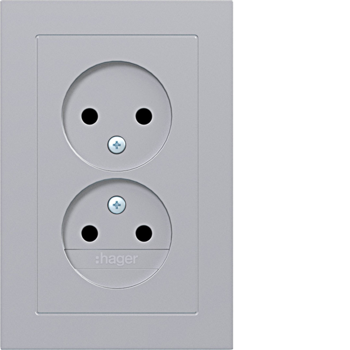 Dubbele Wandcontactdoos zonder randaarde, vlak, A.1, titaan
