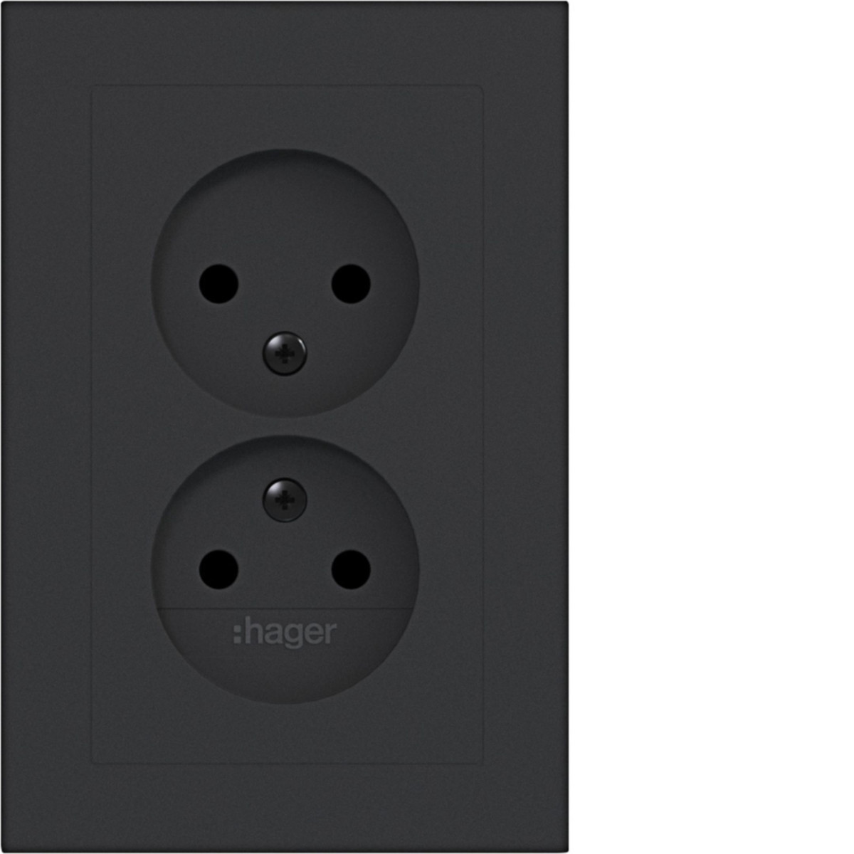 Dubbele Wandcontactdoos zonder randaarde, vlak, A.1, zwart mat