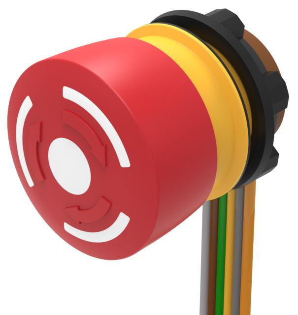 EAO Serie 84 Noodstopschakelaar 1NC onverlicht vlakbandkabel 300MM zwarte ring