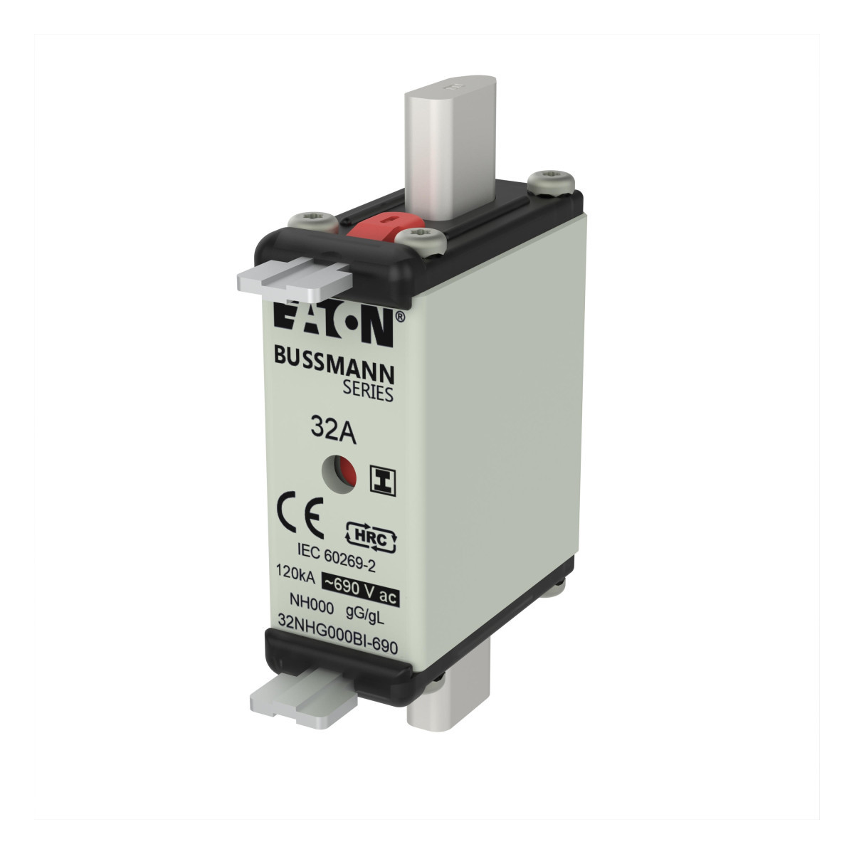 Eaton Bussmann Low Voltage NH Zekering, laagspanning, 32 A, ac 690 V, NH000, GL/GG, iec, dubbele mel