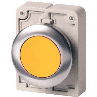 Eaton Drukknop 30MM RVS vlak geel terugverend
