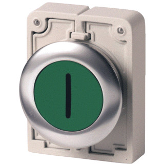 Eaton Drukknop 30MM RVS vlak groen "i" vast