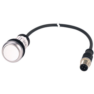 Eaton Drukknop RMQ compact wit vlak vast 1no/0NC m12a-male kabel zwar