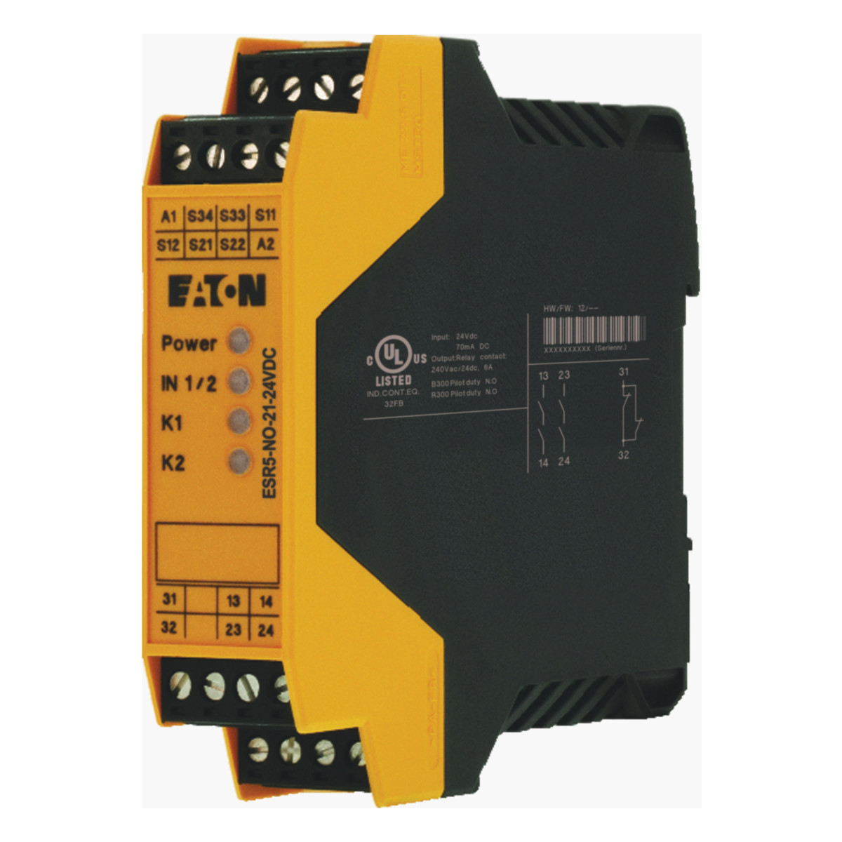 Eaton ESR Veiligheidsrelais (24V DC), 2 vrijgave paden , 1 meldcontact