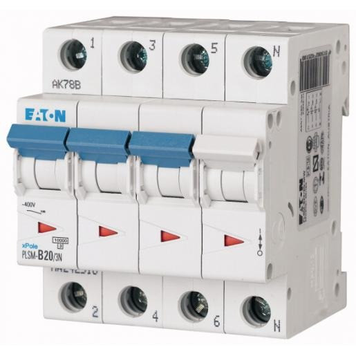 Eaton Xpole installatieautomaat D karakteristiek 20a 4P 3 beveiligd incl nul 4te