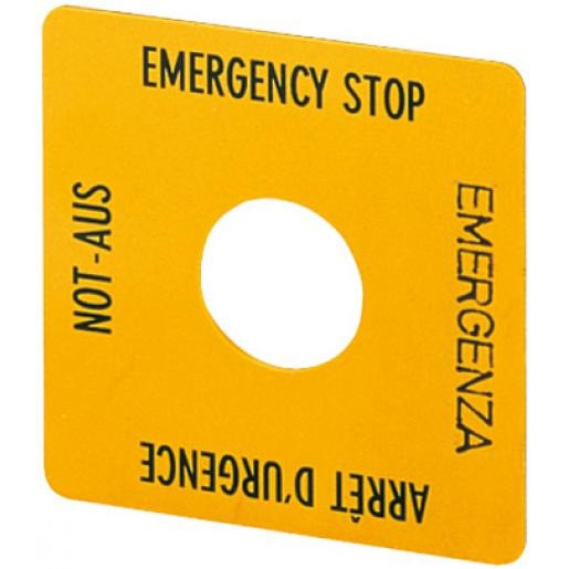 Eaton Schild nood-uit geel hxb=50x50mm 4-talig de en FR it