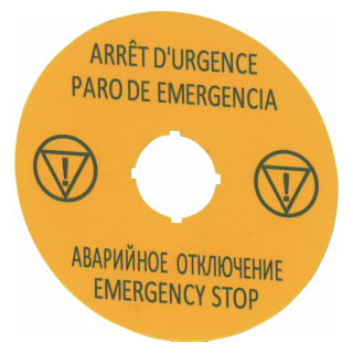 Eaton RMQ M22 Schild, nood-stop, D=90MM, geel, FR,es, ru, en