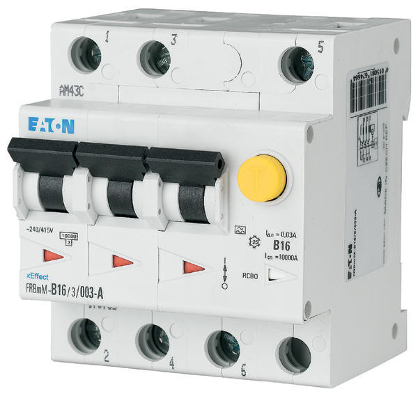 Eaton xEffect Aardlekautomaat (rcbo) FRBMM, 3P, 10a, B-kar., 100ma, 10ka, A-type