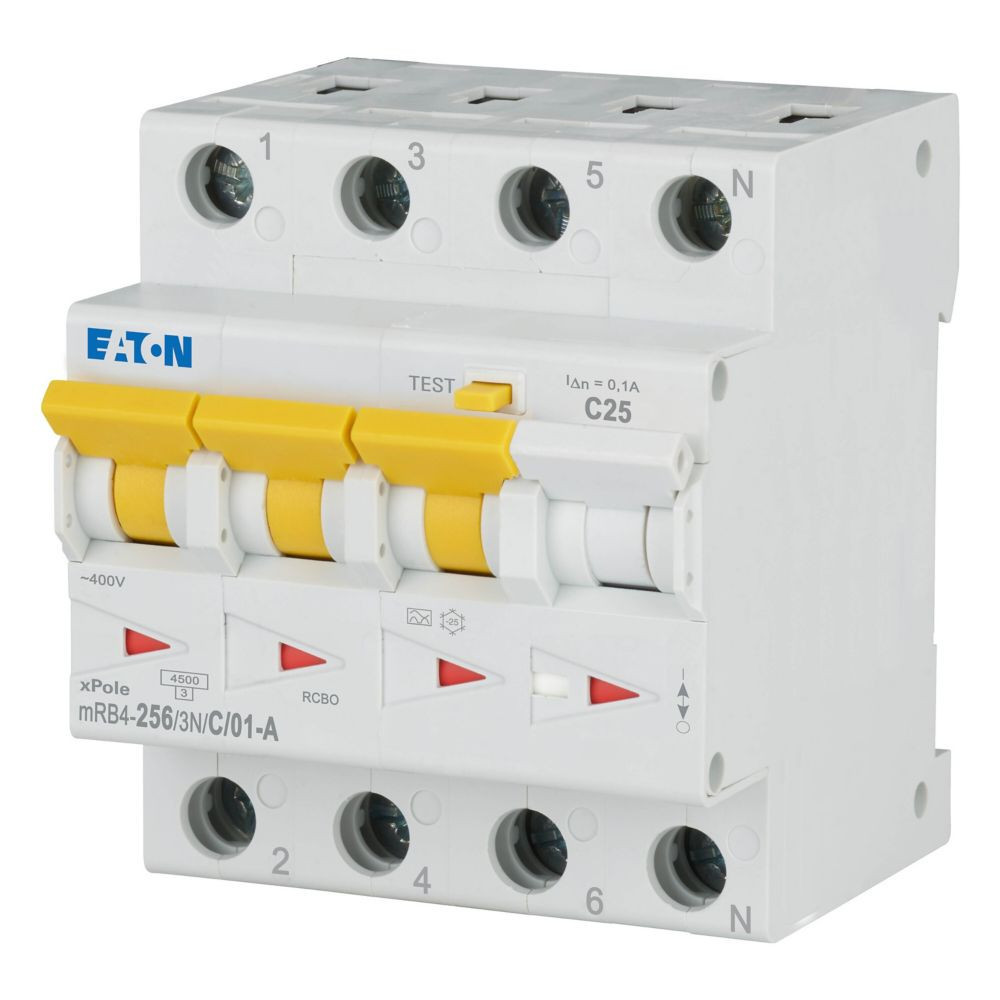 Eaton xPole Aardlekautomaat (rcbo) MRB4, C-kar., 25a 100ma, 4P incl. N, 4.5 ka