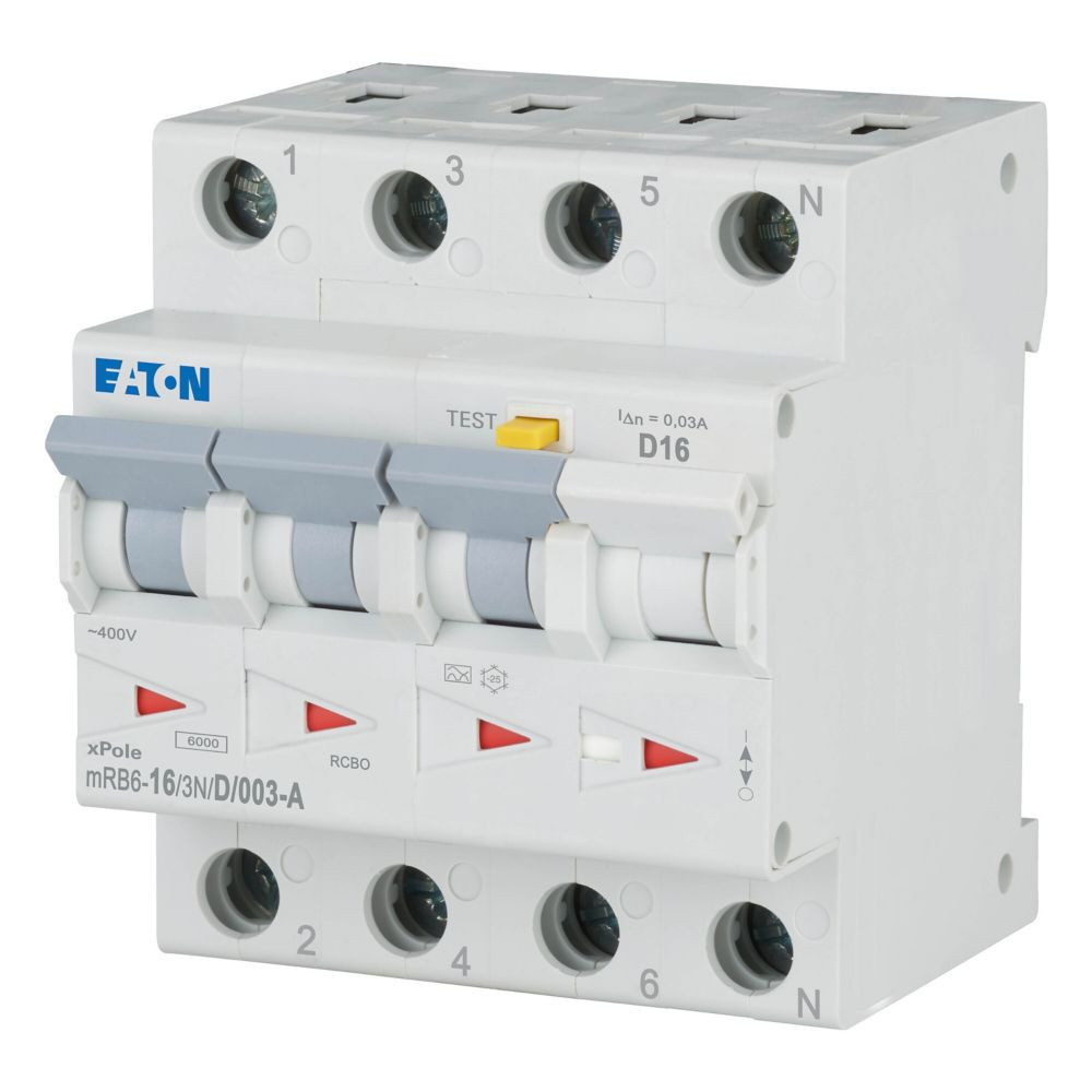 Eaton xPole Aardlekautomaat (rcbo) MRB6, D-kar., 16a, 30ma, 4P incl. N,6 ka