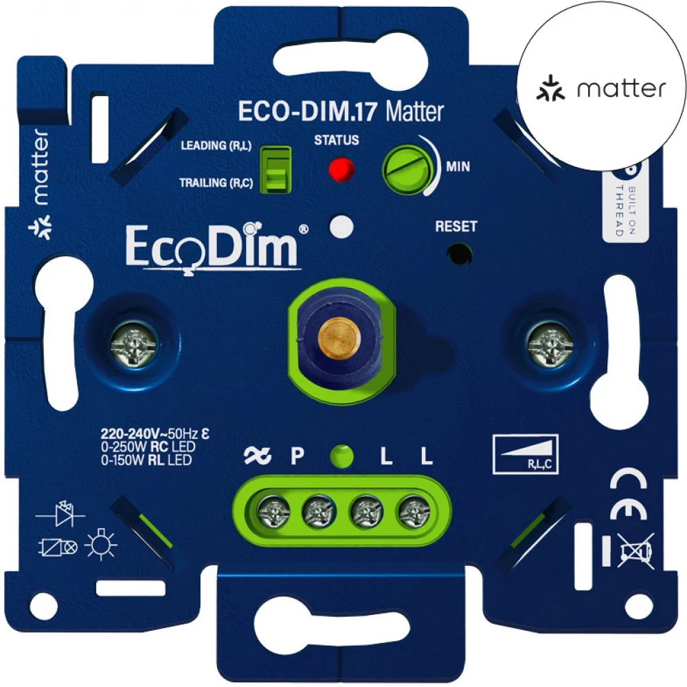 EcoDim Dimmers Eco-Dim.17 led dimmer matter druk/draai 0-250W voor belgië (RLC)