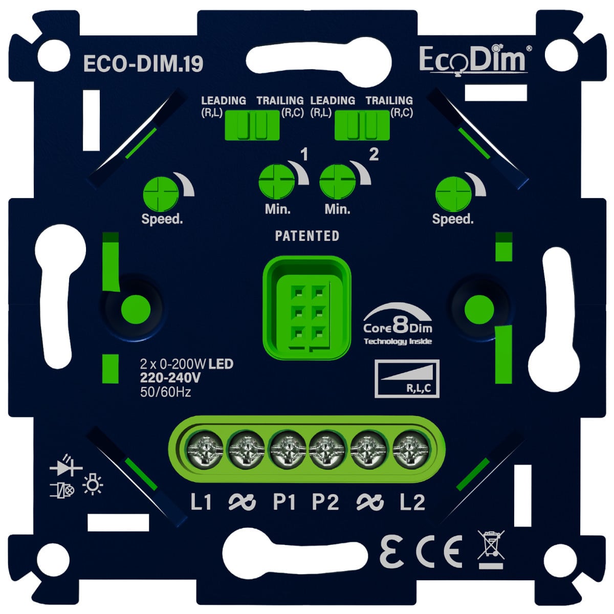 EcoDim Dimmers Eco-Dim.19 led tastdimmer duo 2X 0-200W (RLC)