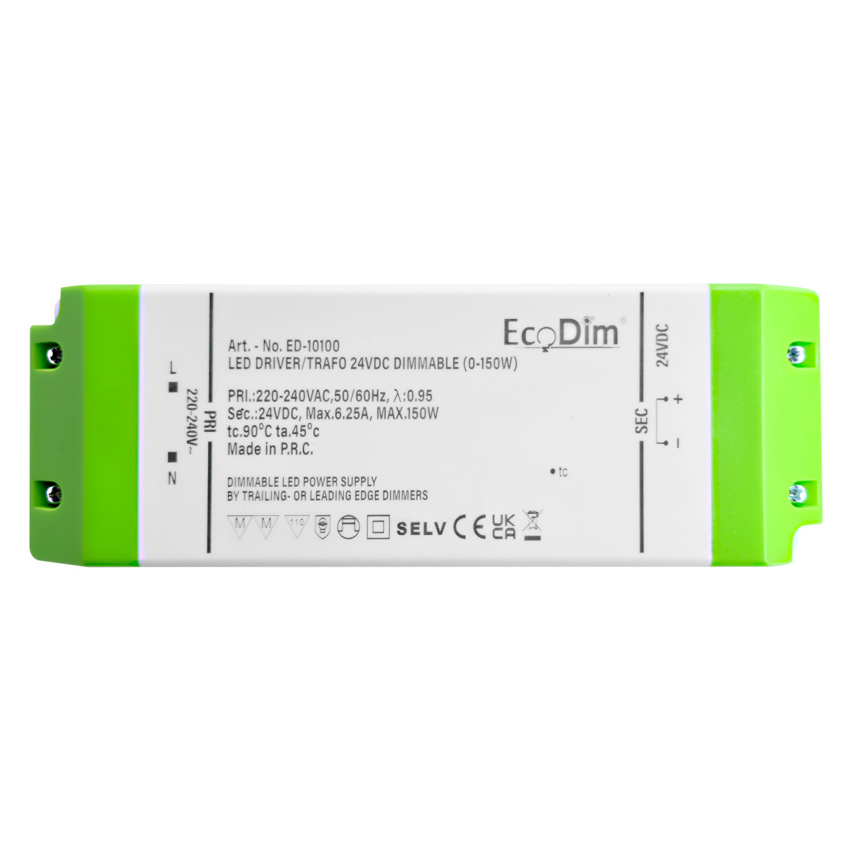EcoDim Led accessoires Led Driver/trafo 24V DC dimbaar (0-150W)