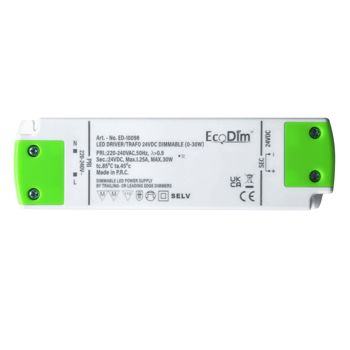 EcoDim Led accessoires Led Driver/trafo 24V DC dimbaar (0-30W)