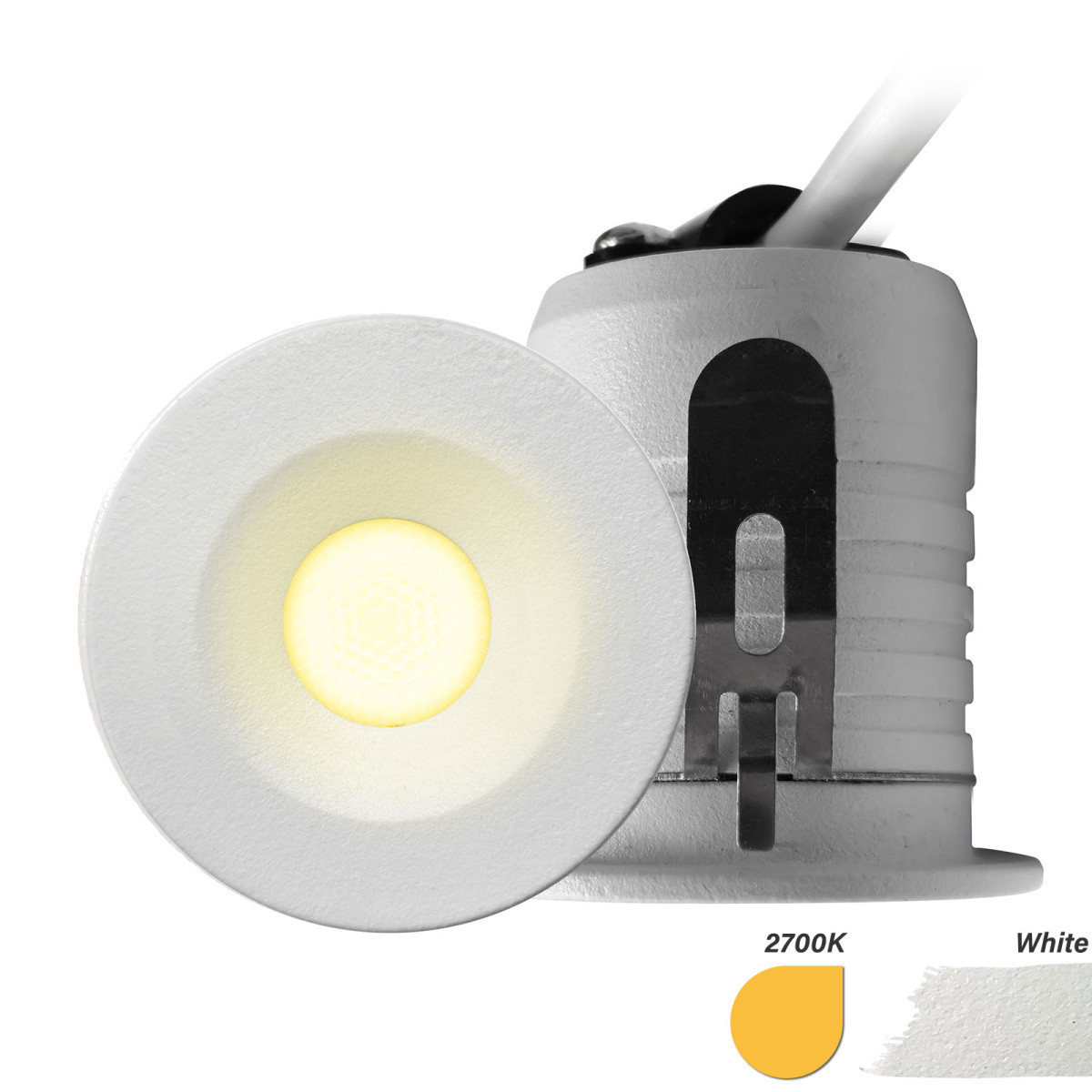 EcoDim Led spots Led Inbouwspot mini, ip67, warm wit/2700K, rond, wit, Ø28MM