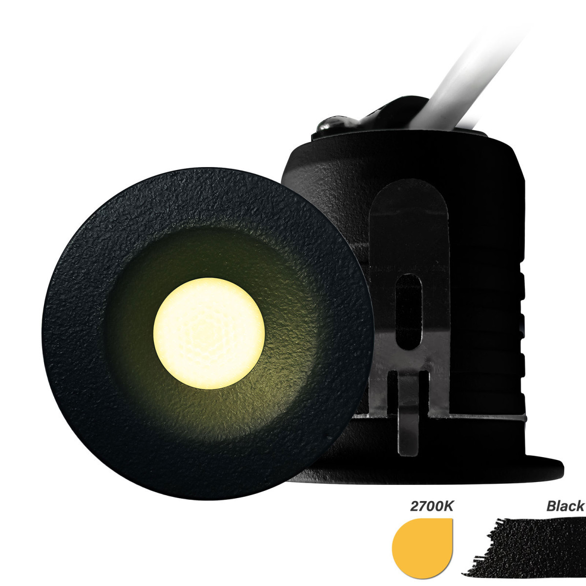 EcoDim Led spots Led Inbouwspot mini, ip67, warm wit/2700K, rond, zwart, Ø28MM