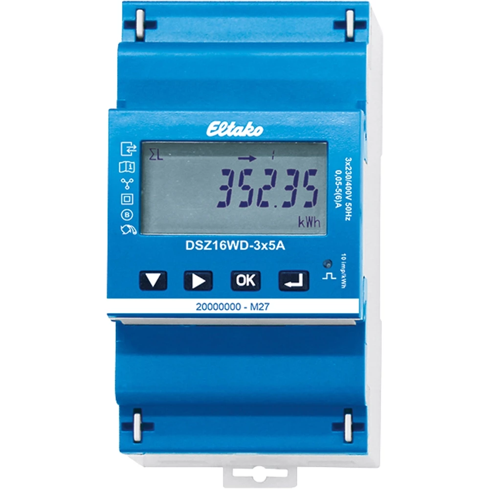 Eltako DSZ16-serie 3-Fase din-rail KWH meter voor maximaal 3x5a, met mid/geijkt.
