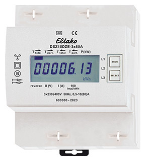 Eltako kWh-meter 15-serie 2-Richting metende 3-fase KWH meter voor max. 3x80a, voor PV.