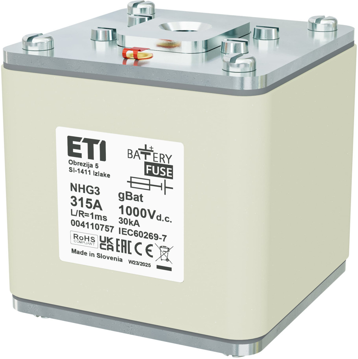 ETI Zekering NHG3 gBat Zekering NHG3 gbat 315a/1000V DC 4110757