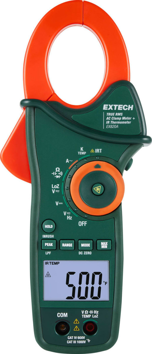 Extech 1000a Ac stroomtang met multimeter functies en ir temperatuurmeting
