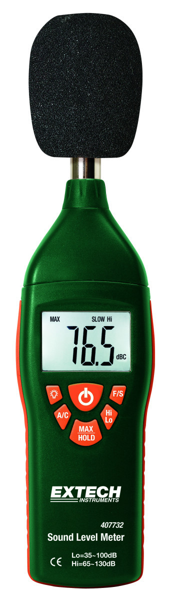 Extech Decibelmeter + accessoires Laag/Hoog bereik geluidsniveaumeter met achterlicht display