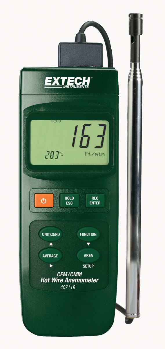 Extech Luchtsnelheidsmeter + accessoires Heavy Duty CFM hot wire thermo-anemometer