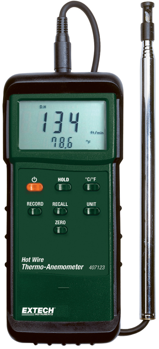 Extech Luchtsnelheidsmeter + accessoires Heavy Duty hot wire thermo-anemometer