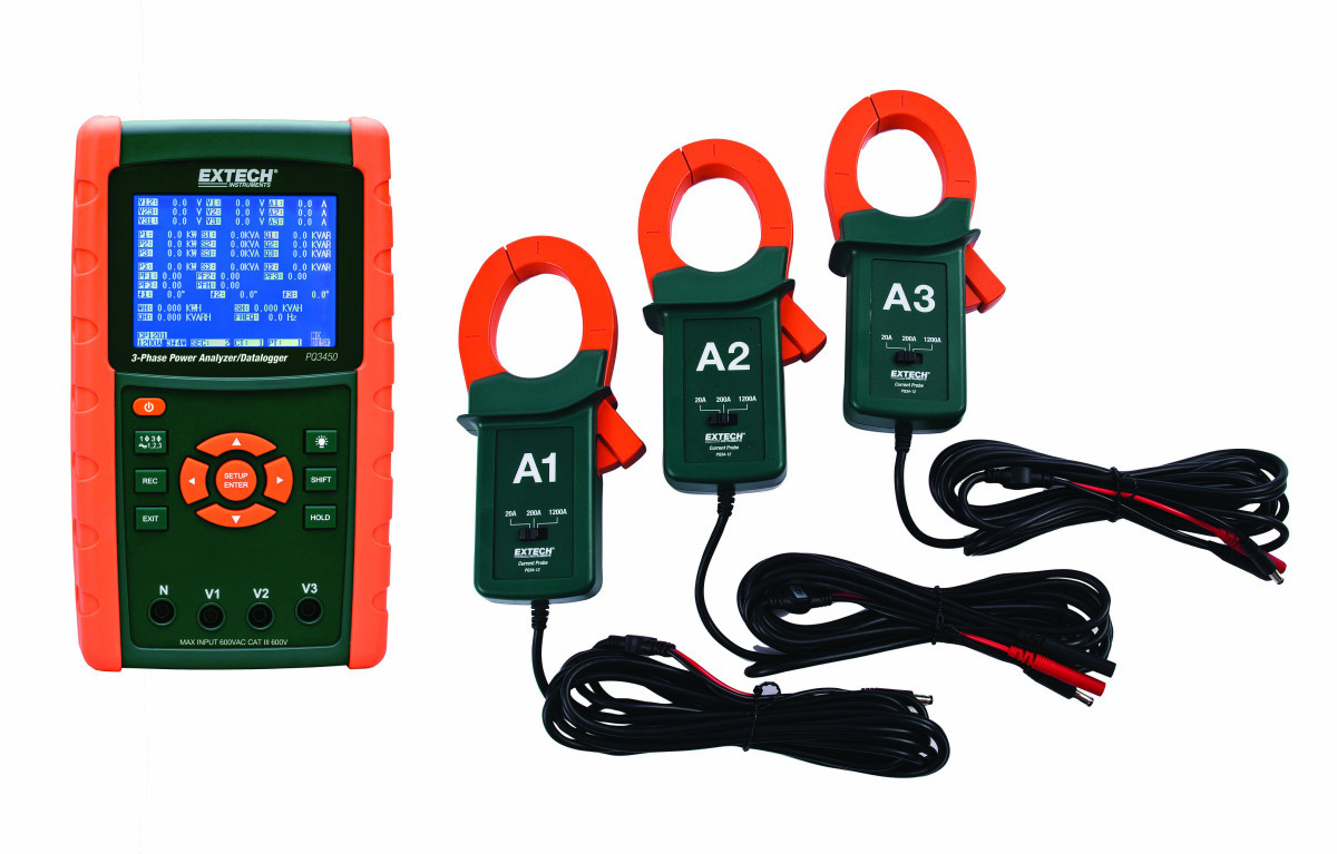 Extech Power Quality Analyzer 1200a 3-fasen vermogensanalysator/datalogger kit